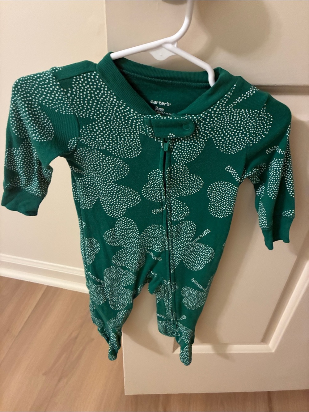Carter's Emerald Green Clover Dot Footed One-Piece